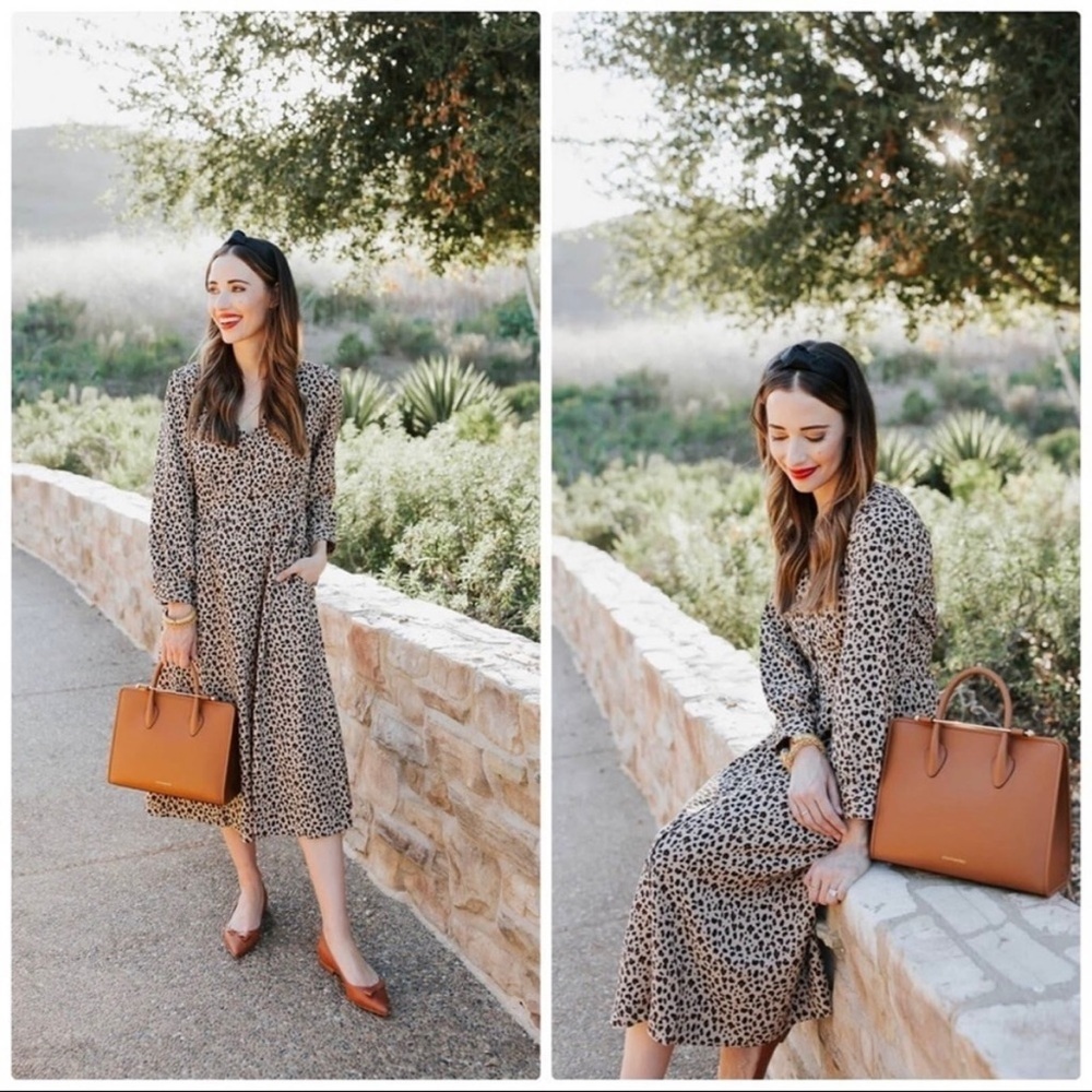 J. Crew Leopard Print Button Front A-Line Midi Dress Camel Mod - Picture 3 of 14